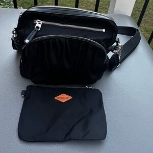MZ WALLACE BLACK NYLON MESSENGER CROSSBODY BAG WITH Silver Zipper